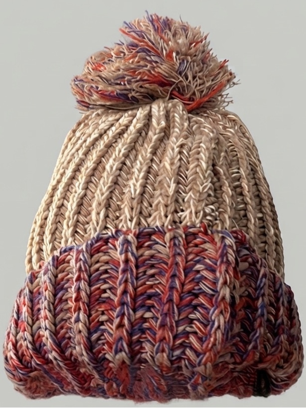 😍CLEARANCE Beige Burgundy Knit Pom Pom Winter Hat NWT